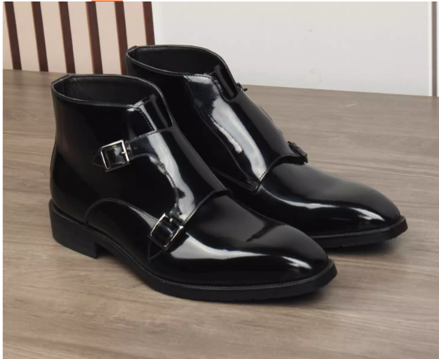 Men's High-Top Buckle Boots Sharp Pointed Toe Glossy Leather Workwear High-Quality Large Size European Style - view 3