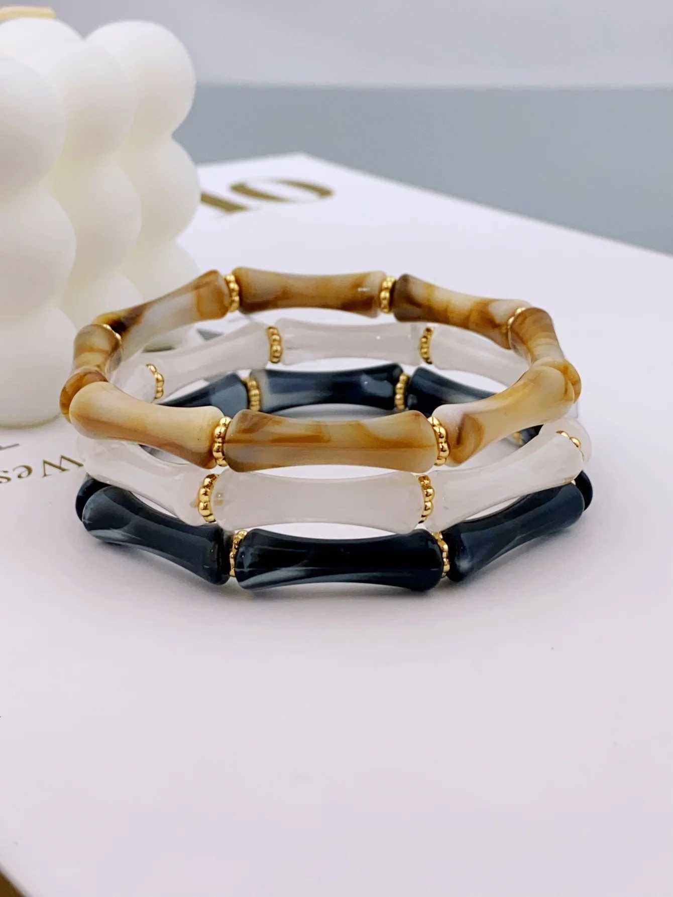 3pcs Acrylic Beaded Elastic Bracelet with Colorful Bamboos for Womens Daily Wear bracelet for women W251206