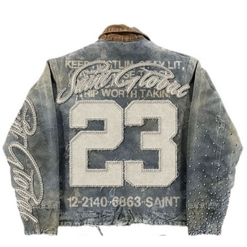 Streetwear Washed Denim Jacket Y2K Clothes Mens Hip Hop Letter Graphic Patch Embroidery Blue Oversized Casual Coat men jackets