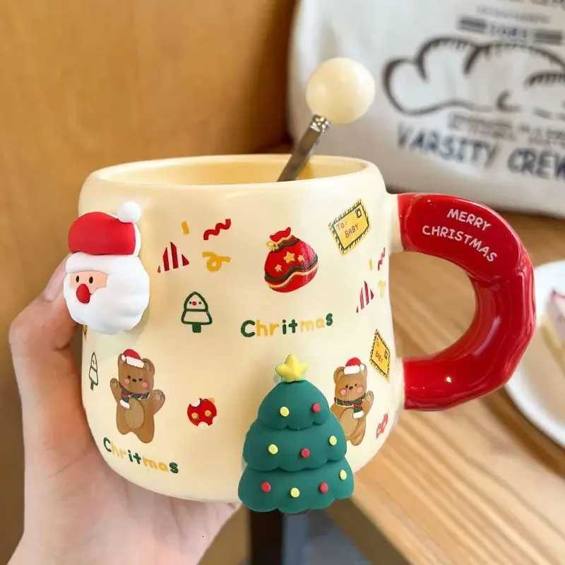 Christmas Ceramic Mug with Lid Spoon Coffee Mugs 3D Magnet Hanger High Beauty Breakfast Milk Cups Couple Water Cup Holiday Gift M251206 - view 6