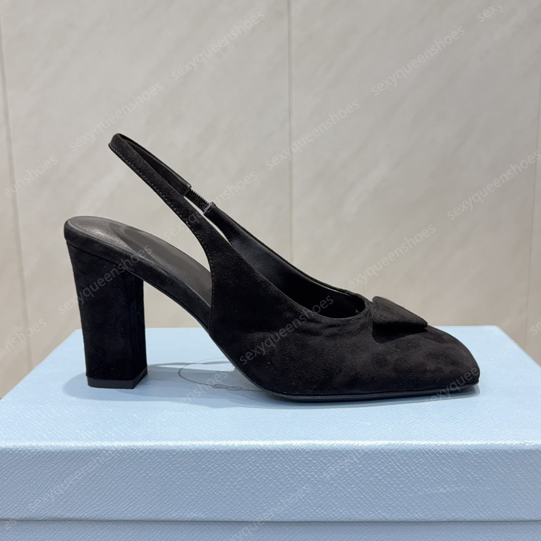 The best brand womens slingbacks suede luxury designer sandals casual 8.5cm thick heel wedding shoes fashion high heels party shoes