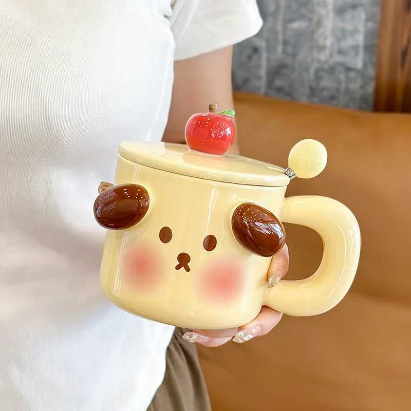 3D Pig Ceramic Mug with Lid Spoon Cute Cartoon Large Capacity Coffee Cup for Office Home Use Gift Idea M251206 - view 3