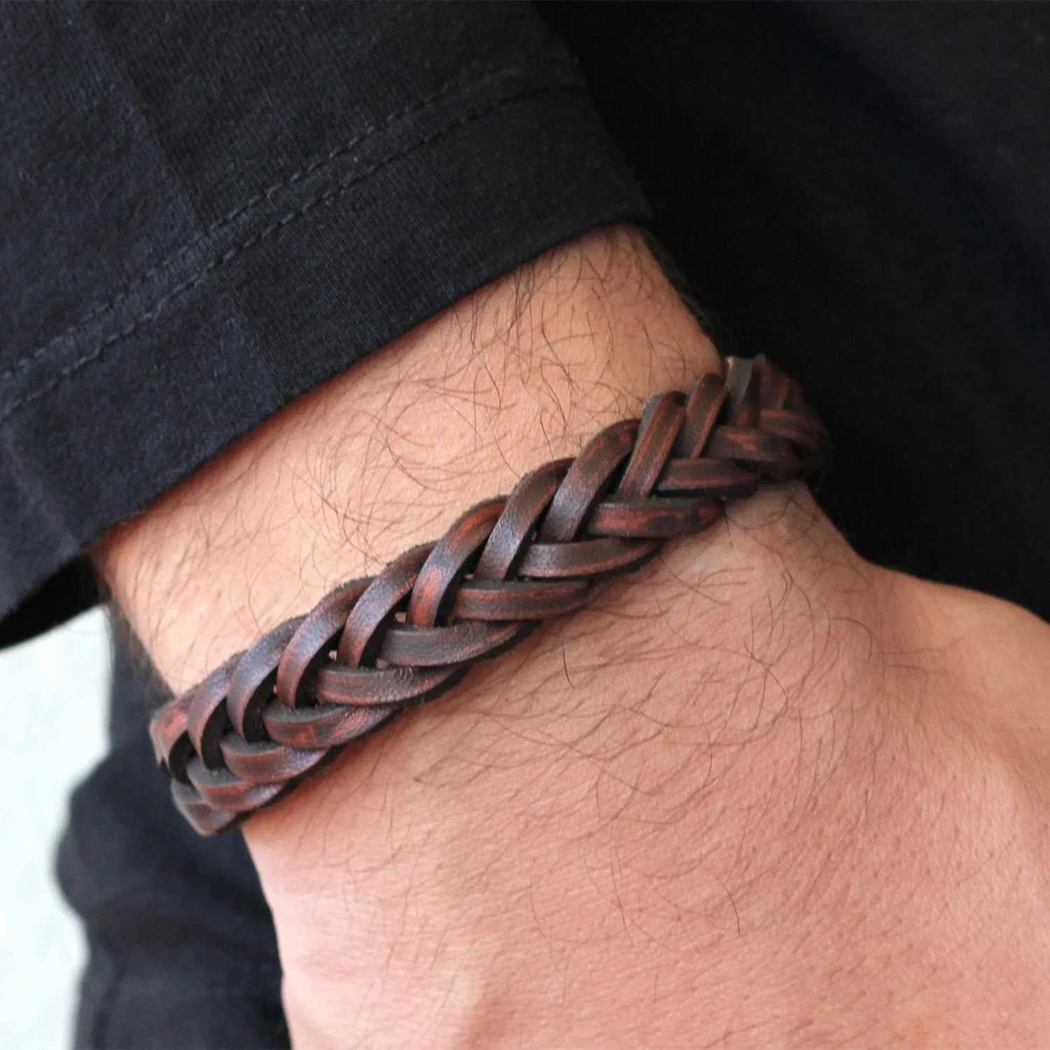 Braided Leather Bracelet Men Rustic Leather Mens Bracelet Gift for Him Birthday Gift Mens Leather Jewelry 1pc W251206