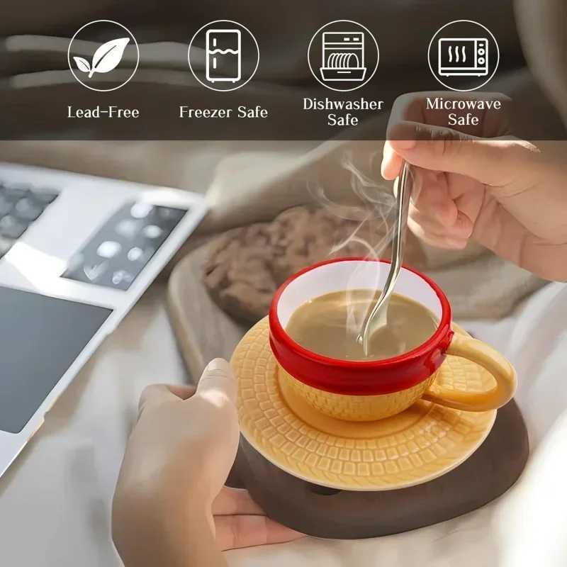 Creative Anime Coffee Cup and Saucer Cartoon Brothers hat MUg Upside Down Painted Home Breakfast MUg Milk Juice Water Cup M251206 - view 4