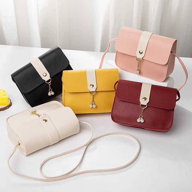 Contrast Women Shoulder Bag Simple Pearl Pendant Luxury Designer Handbag Messenger Bag Small Square Crossbody Mobile Phone PurseT251205