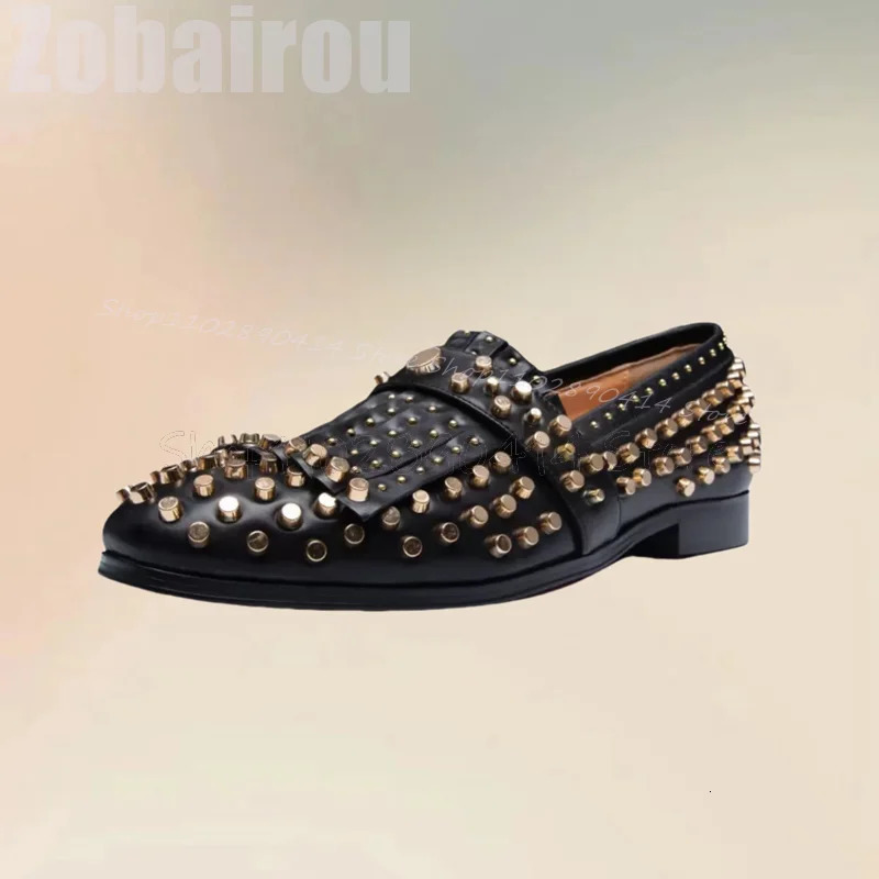 Gold Rivets Black Tassels n Men Loafers Fashion Slip On Men Shoes ious Handmade Party Banquet Office Men Dress Shoes 251204