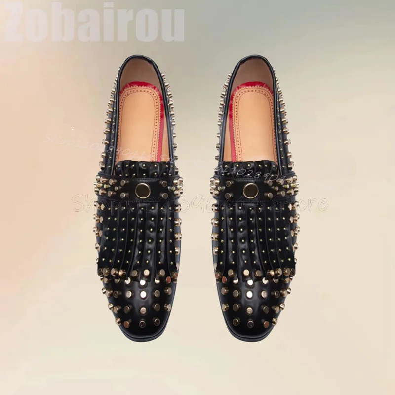 Gold Rivets Black Tassels n Men Loafers Fashion Slip On Men Shoes ious Handmade Party Banquet Office Men Dress Shoes 251204