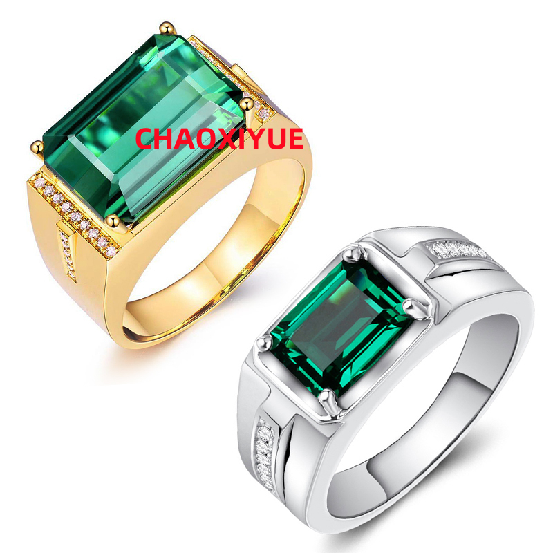 LusterGem 10K 14K 18K Solid Gold Lab Grown Emerald With Moissanite Diamond Rings GRA 6x8mm 3ct for Men