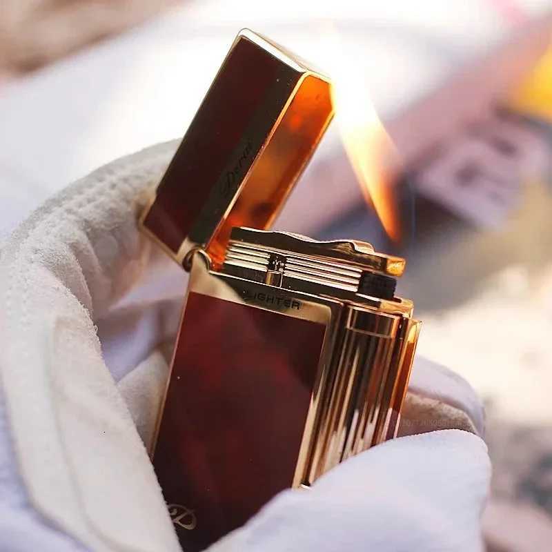 Genuine Steel Tone Loud Lighter Gas Iatable Open Flame Metal Side Sliding Cigarette Lighter for Boyfriend Husband Gift Box H251206