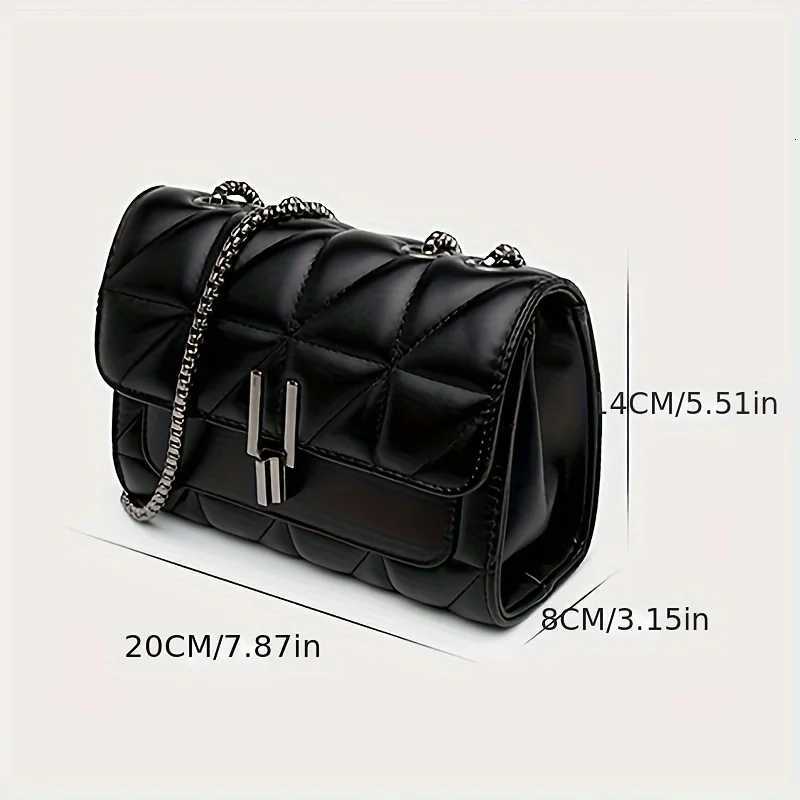 Elegant Black Faux Leather Shoulder Bag with Chain Strap - Light Luxury Plaid Pattern Turn-lock Closure Synthetic LiningT251206