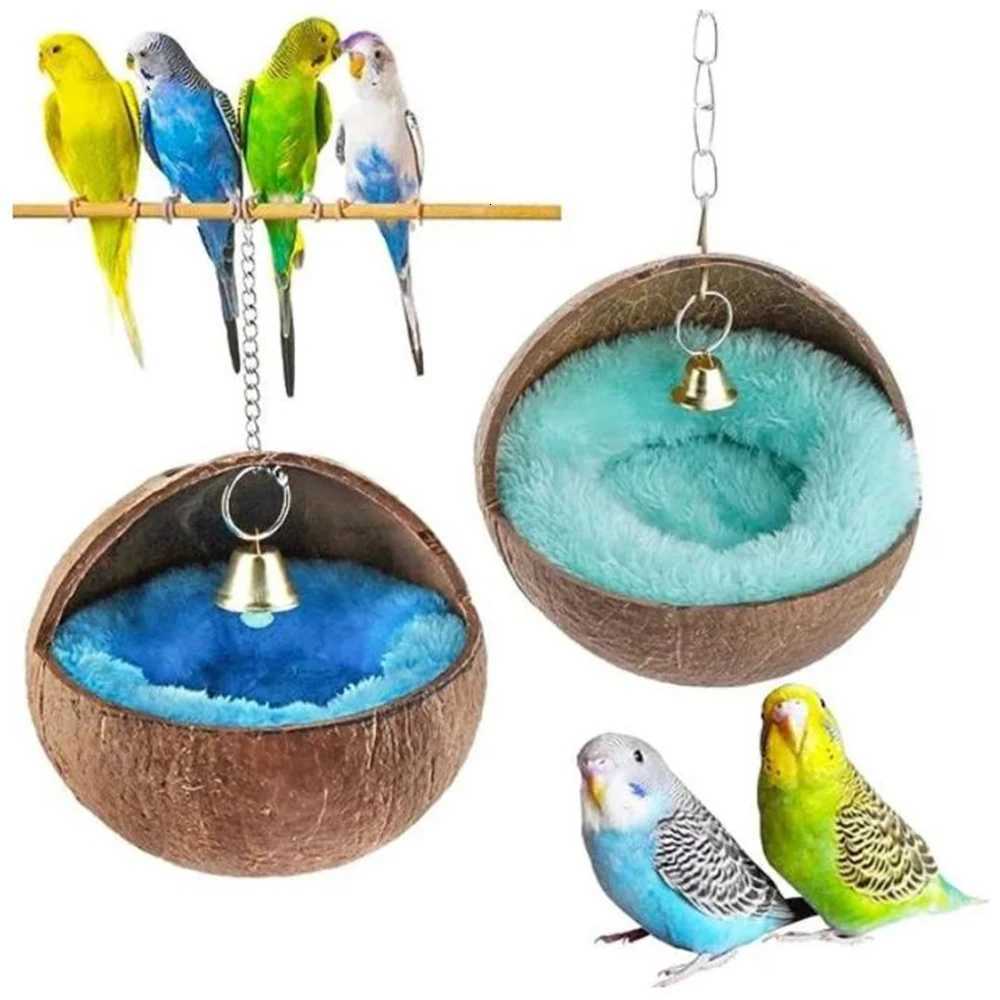 Natural Coconut Nest Bed For Bird Hamster Eco-Friendly Chewable Material With Anti-Slip Base Cage Attachment Hatching Habitat M251206