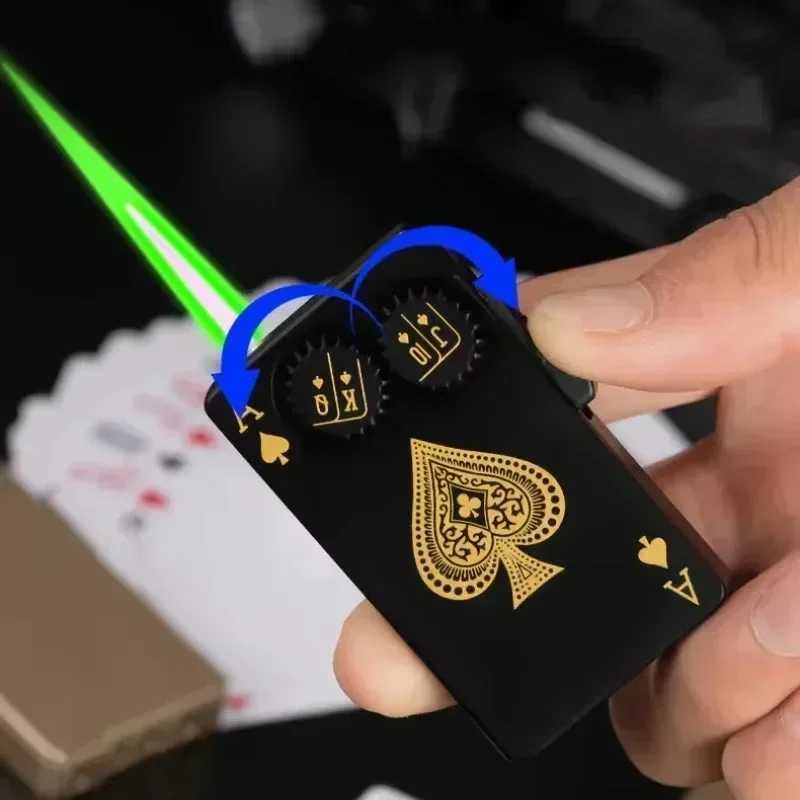 Creative Playing Cards Ace of Spades Lighter Butane Windproof Straight Metal Lighter Metal Fun Toy for Men Smoking Accessories H251206