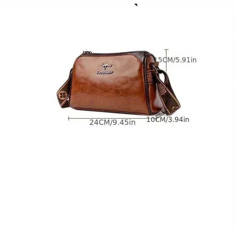 Retro Double Sided Leather Womens Crossbody Bag Water-Resistant Pillow Shaped Shoulder Bag with Adjustable Strap Zipper ClosureT251206