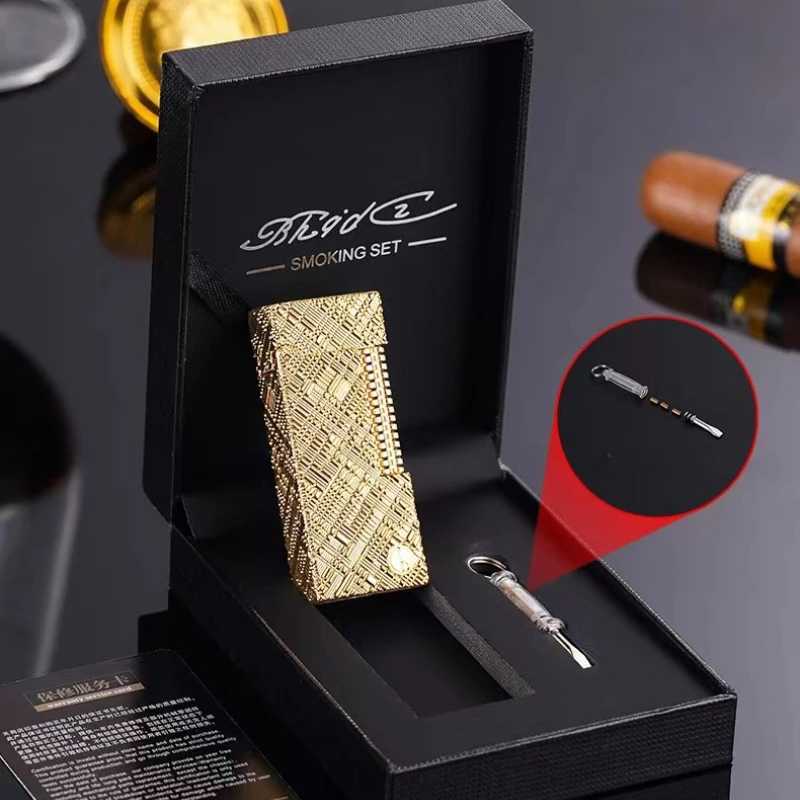 Grinding Wheel Side Sliding Flame Kerosene Lighter High-quality Metal Embossed Open Flame Lighter Gift Box Optional H251206