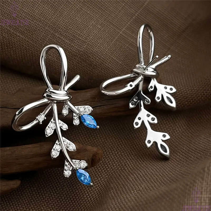 original elegant bowknot CZ stud designer earring for woman travel blue AAA cubic zirconia earrings ear clip jewelry S925 silver needle womens friend 