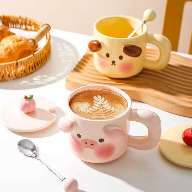 450ml Cartoon Pig Mug Coffee Cup Set with Spoon Ceramic Gift Home Mugs 3D Water Cups Lovers Milk Large Capacity Breakfast Mug M251206 - view 3