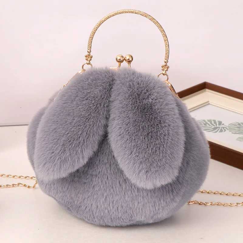 Adorable Rabbit Ears Fluffy Crossbody Bag Women Stylish Chain Shoulder Handbag NewT251206