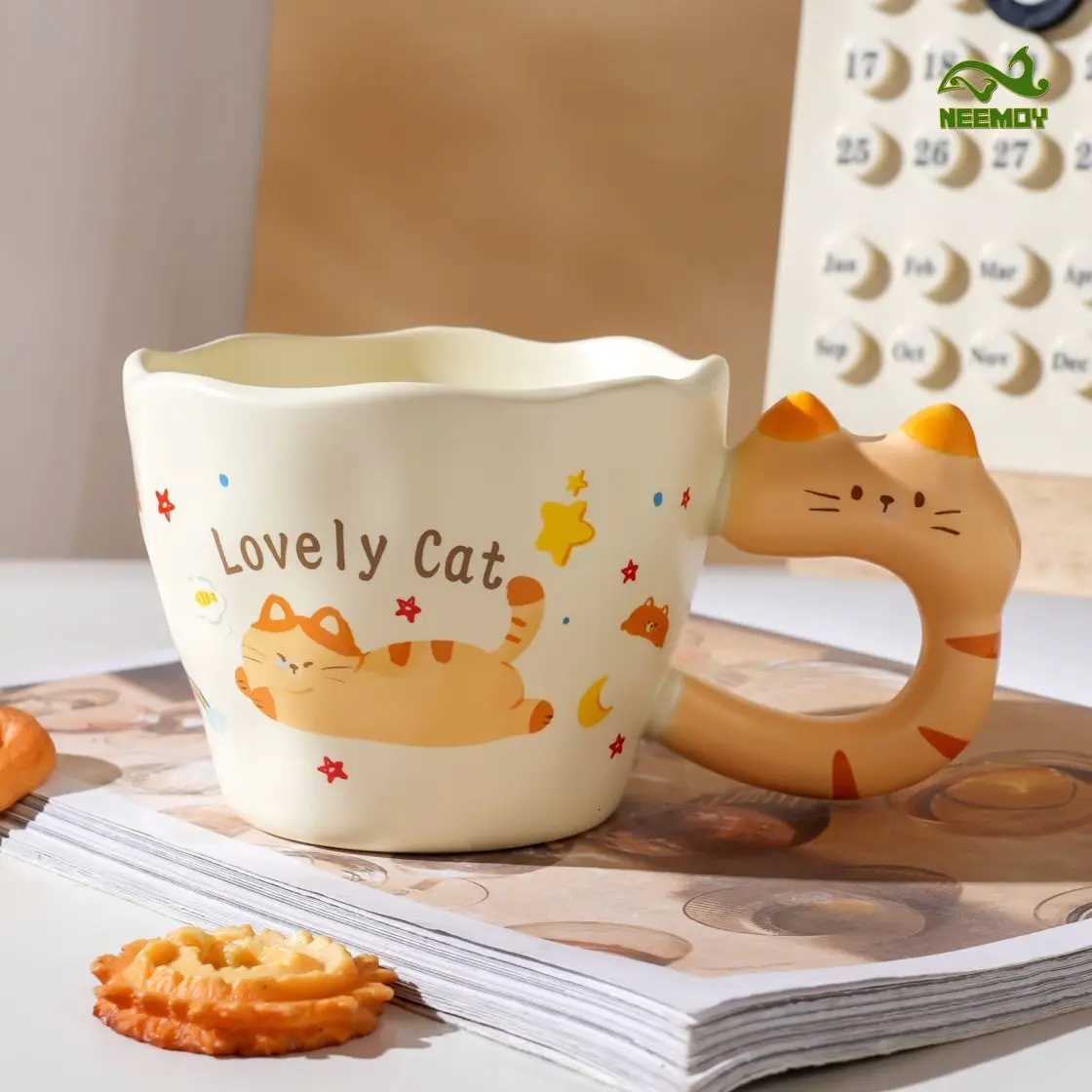Cute and Creative Cat Drinking Water Mug Birthday Gift Mug Ceramic Cup Breakfast Home Office Girl Birthday Gift Drinkware M251206 - view 6