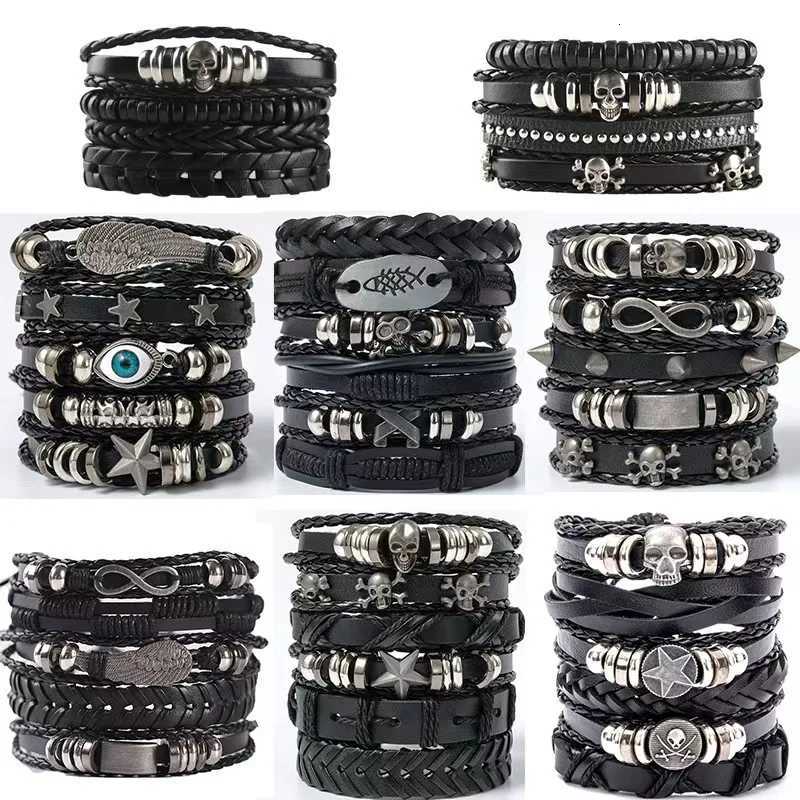 4-6pcs/set Mens Bracelets with Wing Evil Eye Infinity Black Vintage Fashion Star Design Male Bangle Wholesale Jewelry Gift W251206