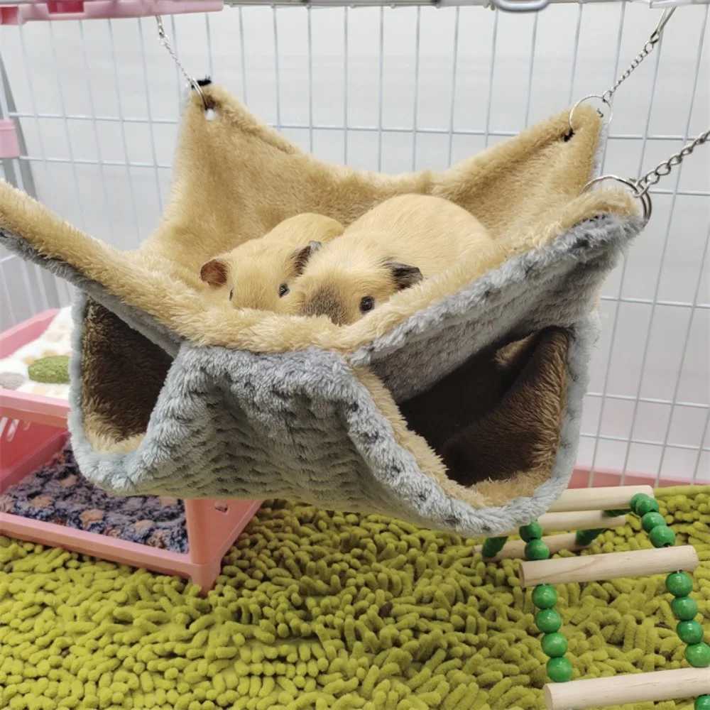 Autumn Winter Warm Hammock Bed Double Thick Plush Bed for Hamster Guinea Pig House Nest Sleep Bag Cage Hanging Bed Pet Supplies M251206