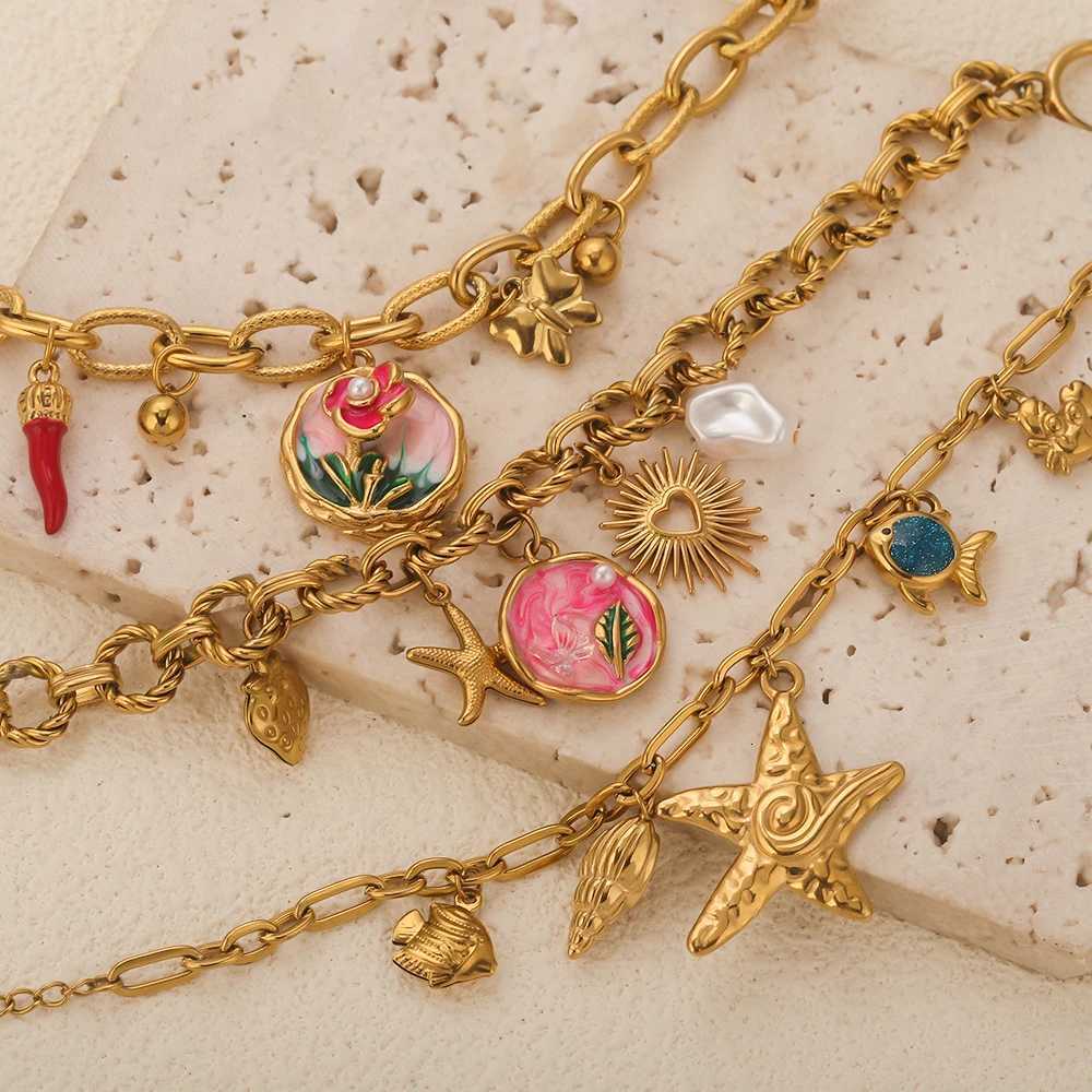 GIOIO Stainless Steel Starfish Seashell Bracelet Gold-Plated Pendant Bracelets For Women Jewelry Waterproof Trendy Jewelry Gift W251206