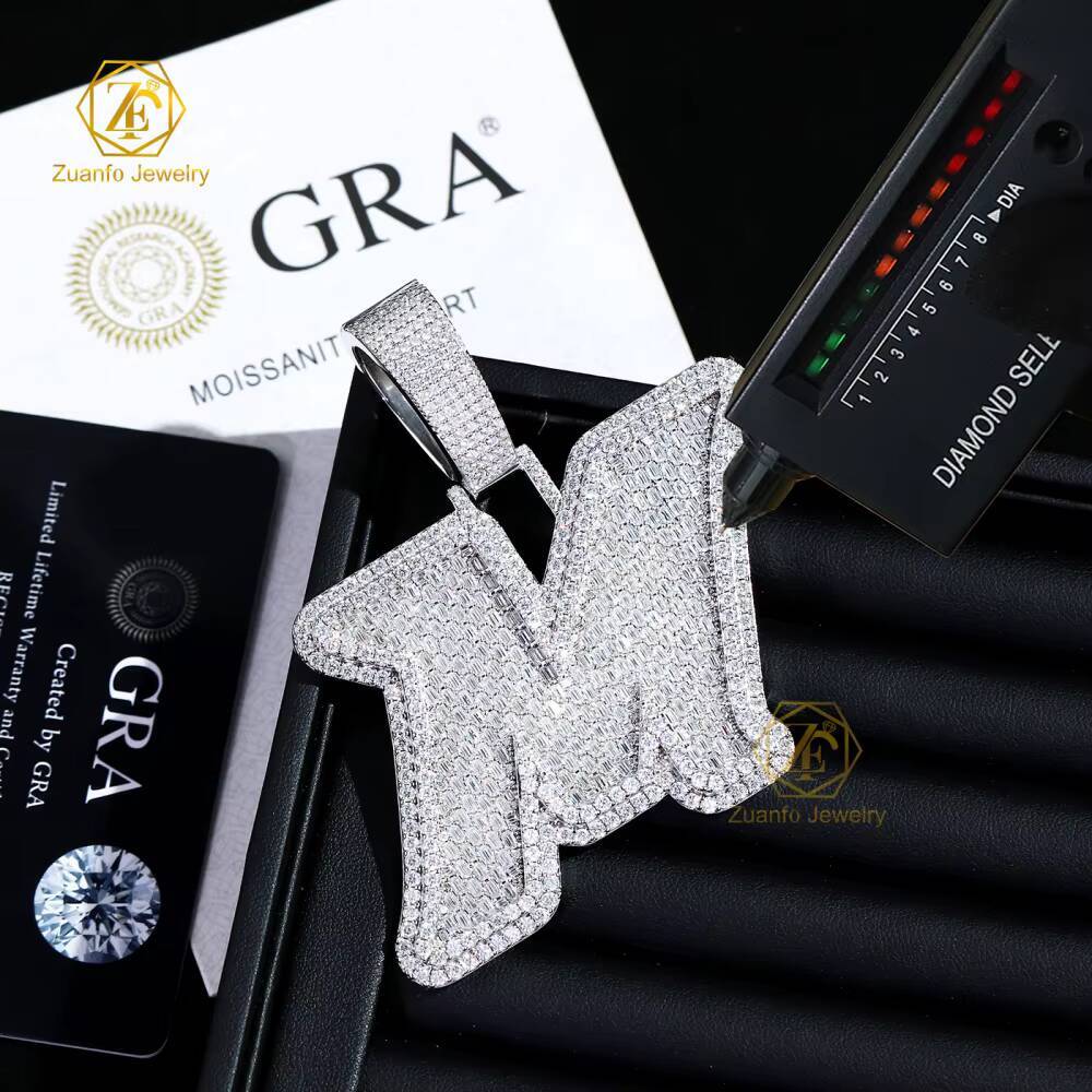 Custom Vvvs Baguette Moissanite Diamond Pendant 18K Gold Plated 925 Silver Iced Out Jewelry Letter M Pendant for Cuban Chain