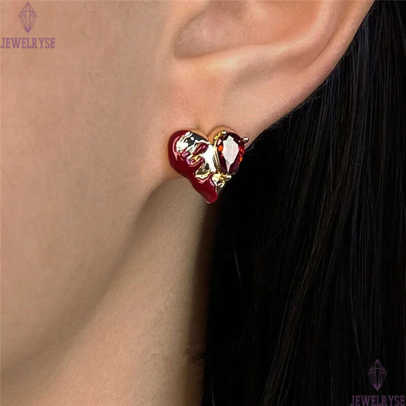original fashion red CZ herat designer stud earring for woman party luxury 18k gold diamond earrings womens ear clip jewelry S925 silver needle friend