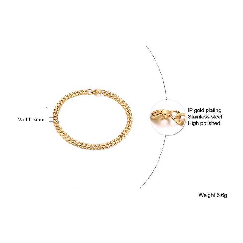 New 5mm Chunky Miami Curb Chain Bracelets for Men Stainless Steel Cuban Link Chain Wristband Classic Punk Heavy Male Jewelry W251206