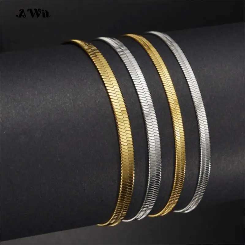 Awit Classic Snake Chain Bracelets for Women Trend Gold Plated Stainless Steel Cuban Chain Bracelet Trendy Woman Gifts Jewelry W251206