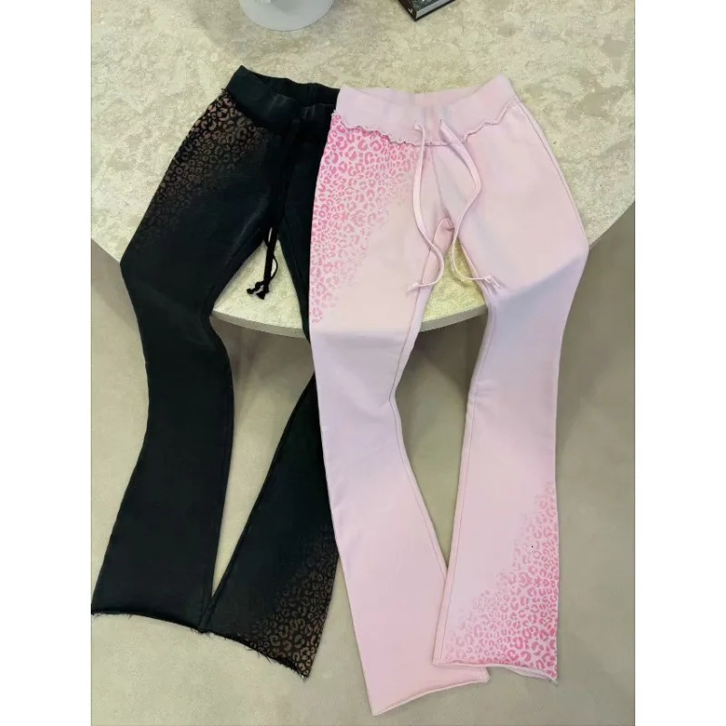 Sexy vintage pink leopard print stitching slim yoga zip up hoodie for women American versatile y2k jogger sweatpants 2-piece set 251204