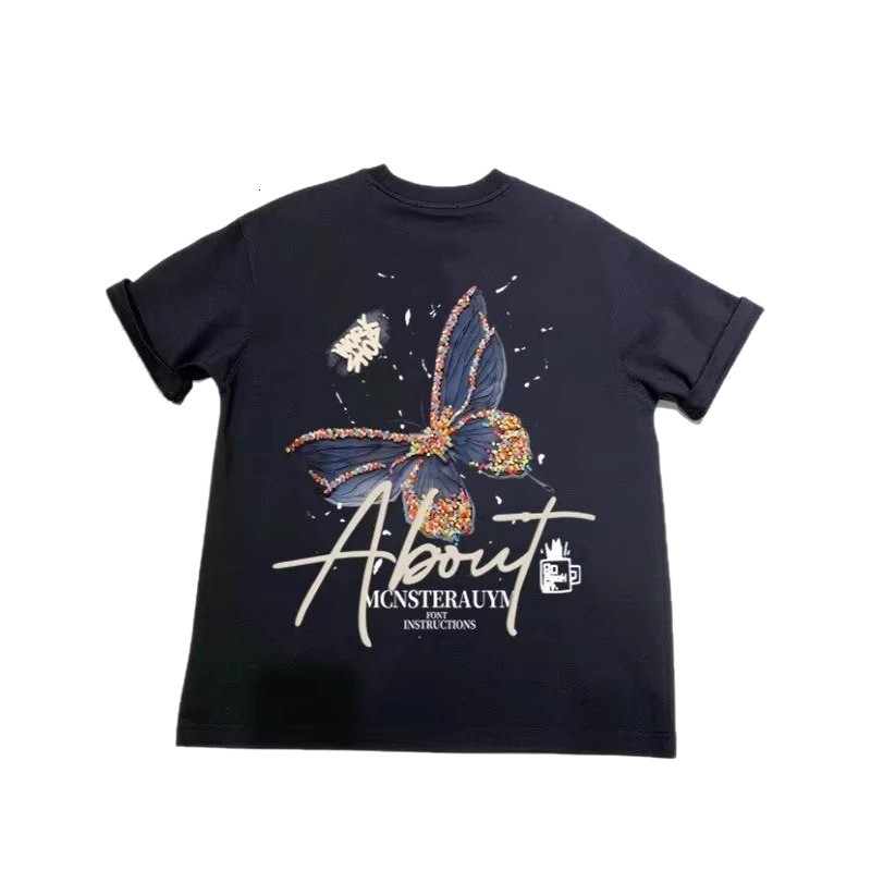 Designer Luxury Clothing American Style Loose T-shirt Short Sleeve Men Ins Trendy Brand Personalized Print Butterfly Pattern Casual Round Neck Cool Ba