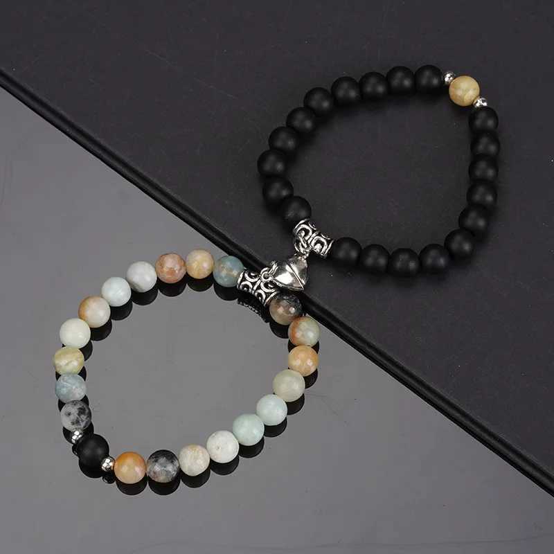2Pcs/Set Beads Bracelet For Lovers Natural Stone Distance Heart Magnet Couple Bracelets Friendship Fashion Jewelry Gift W251206