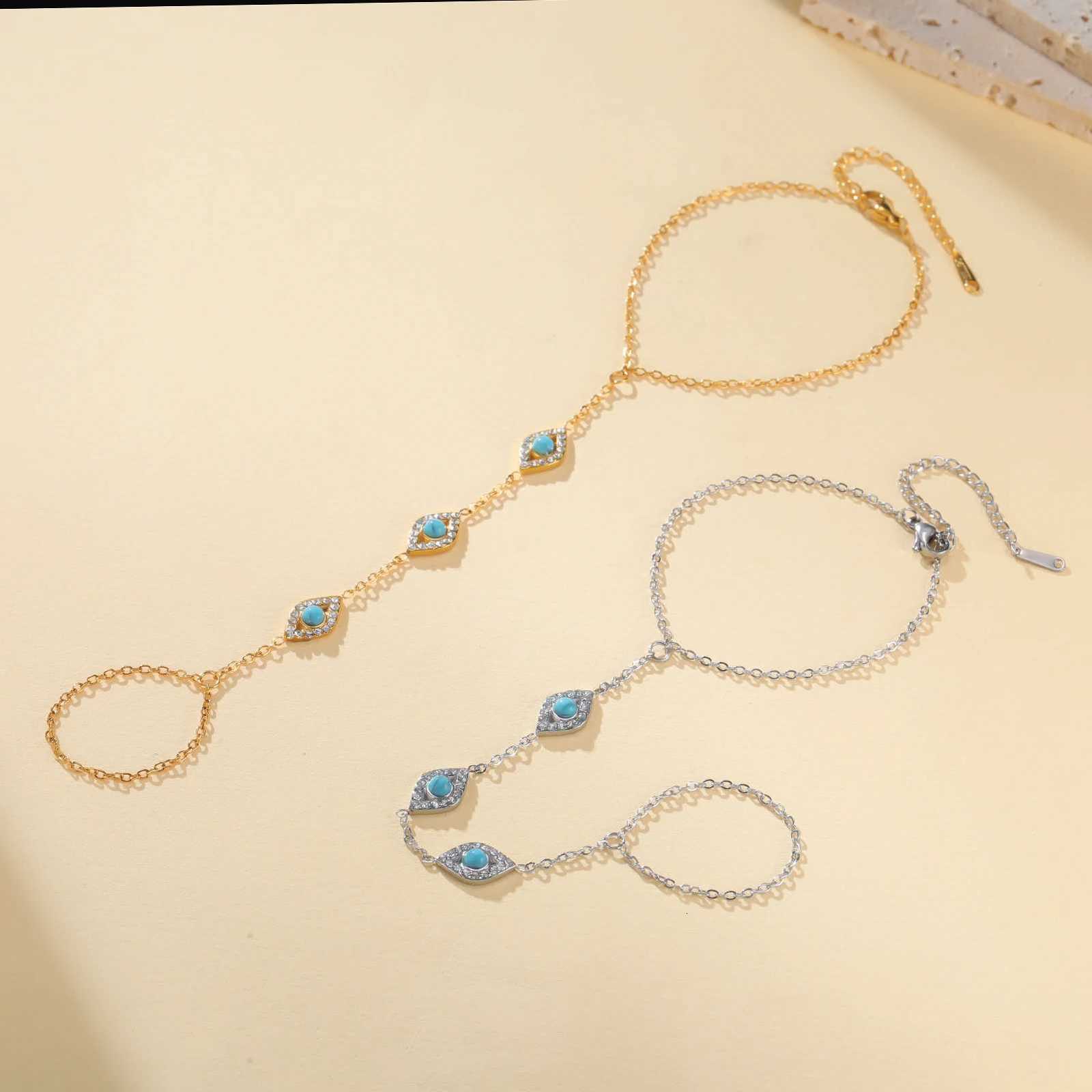 Teamer Zircon Devils Eye Love Heart Finger Bracelet Stainless Steel Gold Color Fashion Chain Jewelry Wedding Gift Wholesale W251206