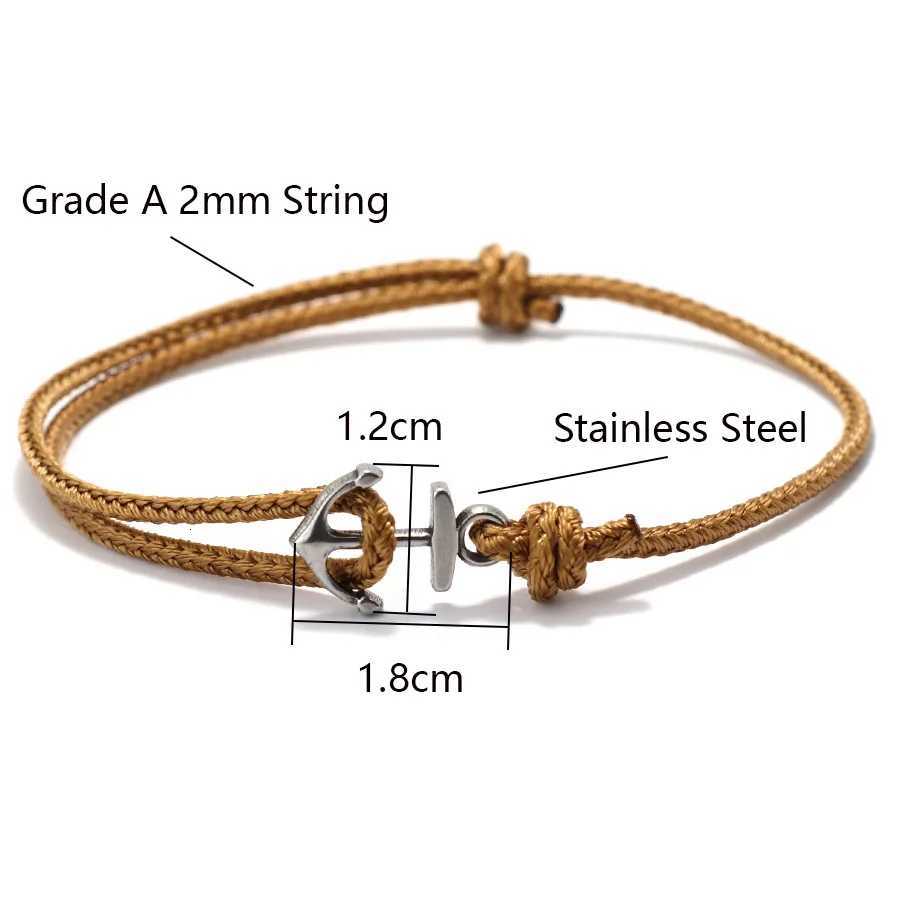 Simple Grade A 2mm Rope Bracelet Men Women Stainless Steel Anchor Handmade Adjustable Thin Cord Wristband Couple Luck Jewelry W251206