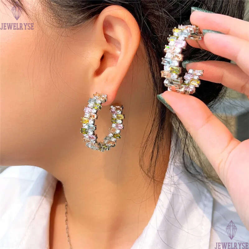 Charm Colorful Diamond Designer Hoop Earring for Woman Gift AAA Cubic Zirconia S925 Sterling Silver Needle South American Round Womens Earrings Luxury
