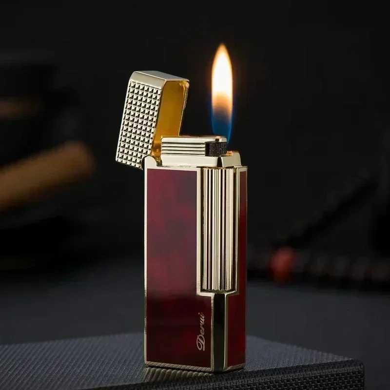 Derui Gift Box Gas Lighter Cpact Jet Butane Cold Metal Cigar Lighter Grinding Wheel Pipe Cigarette Accessories H251206