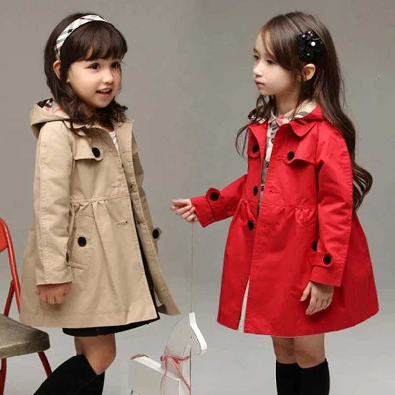 Children Girls Sweatshirt New Spring Autumn Birthday Present Long Style Hooded Coat for Girl Kids Jacket Red Windbreaker CoatW251206