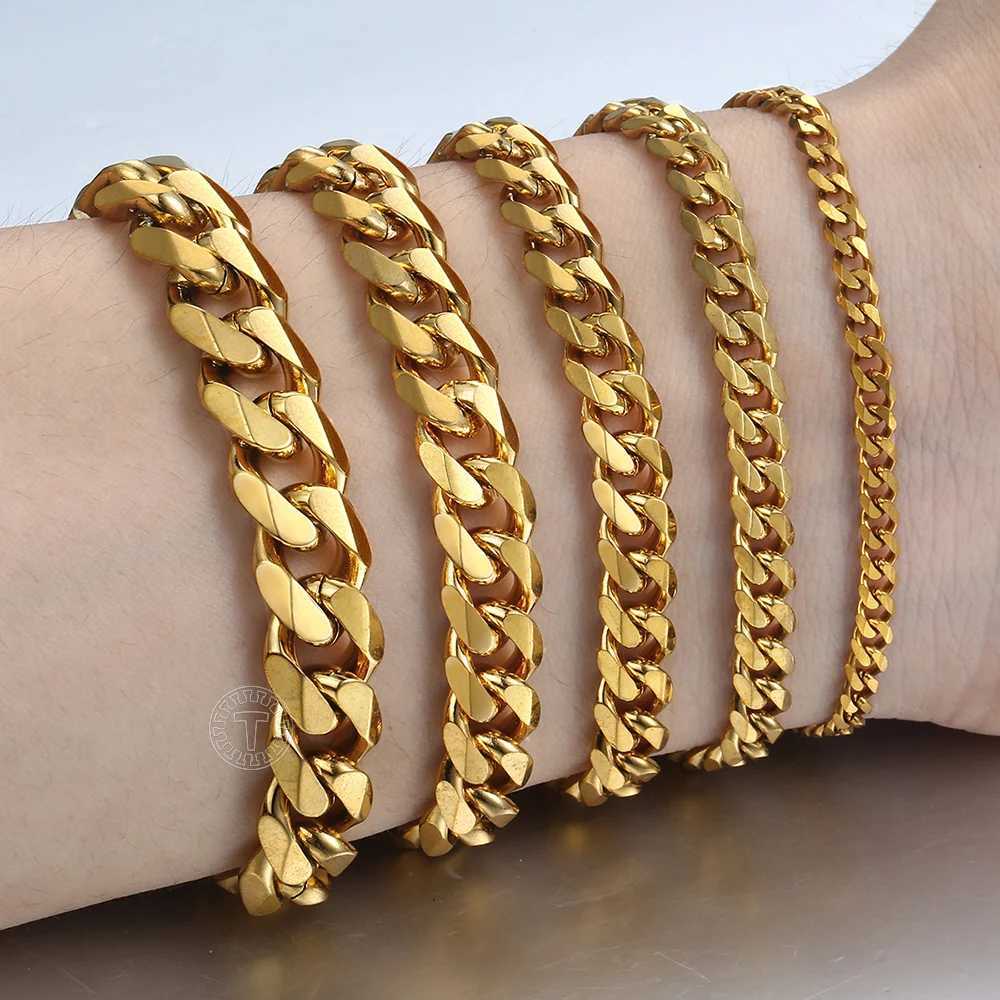 3-11MM Gold Color Stainless Steel Bracelets For Men Women Unisex Curb Cuban Link Chain Simple Wrist Jewelry Gifts W251206