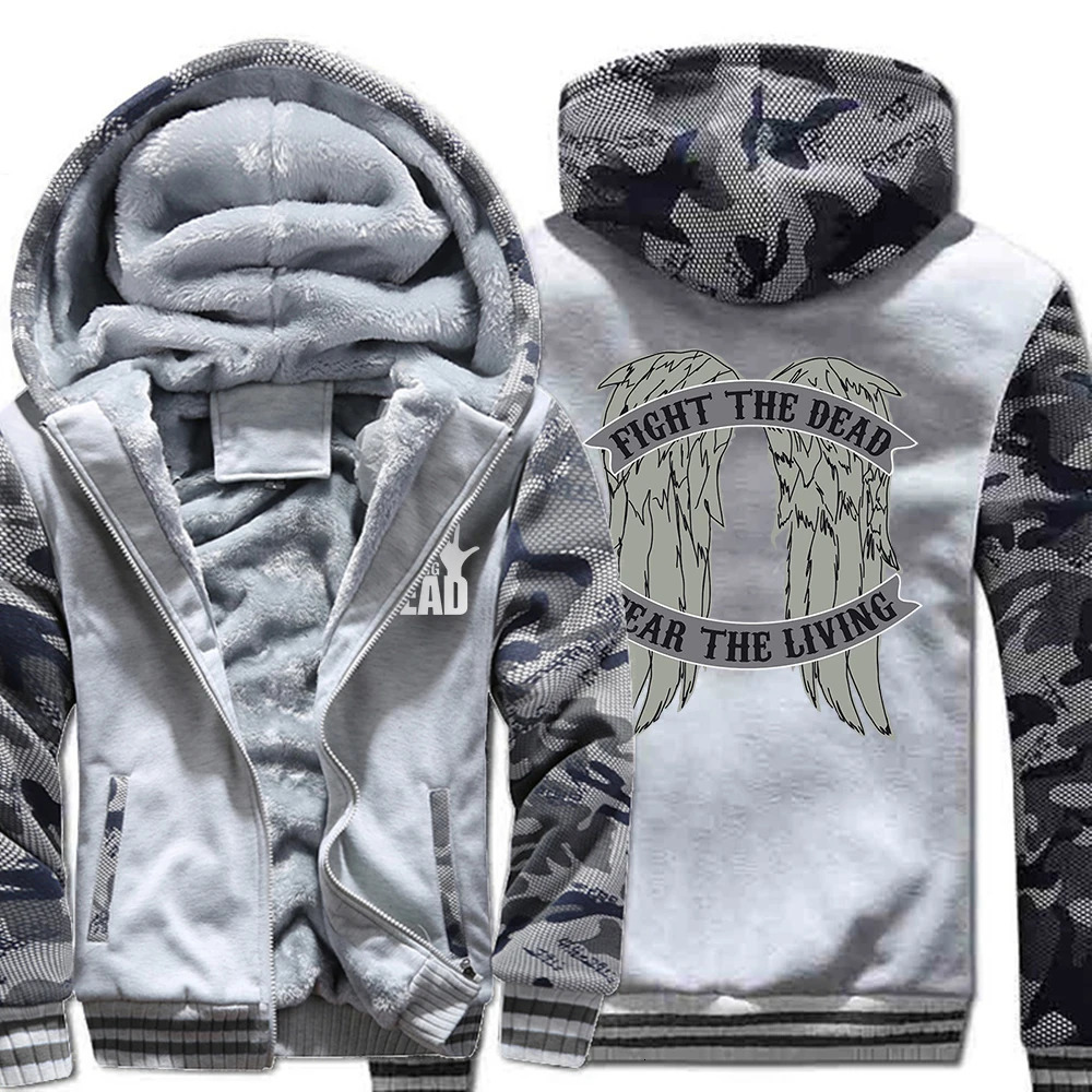 Movie The Walking Dead Wings Print Mens Hoodie Fashion Casual Coats Winter Tracksuit Loose Oversized Thicken Jacket Man 251129