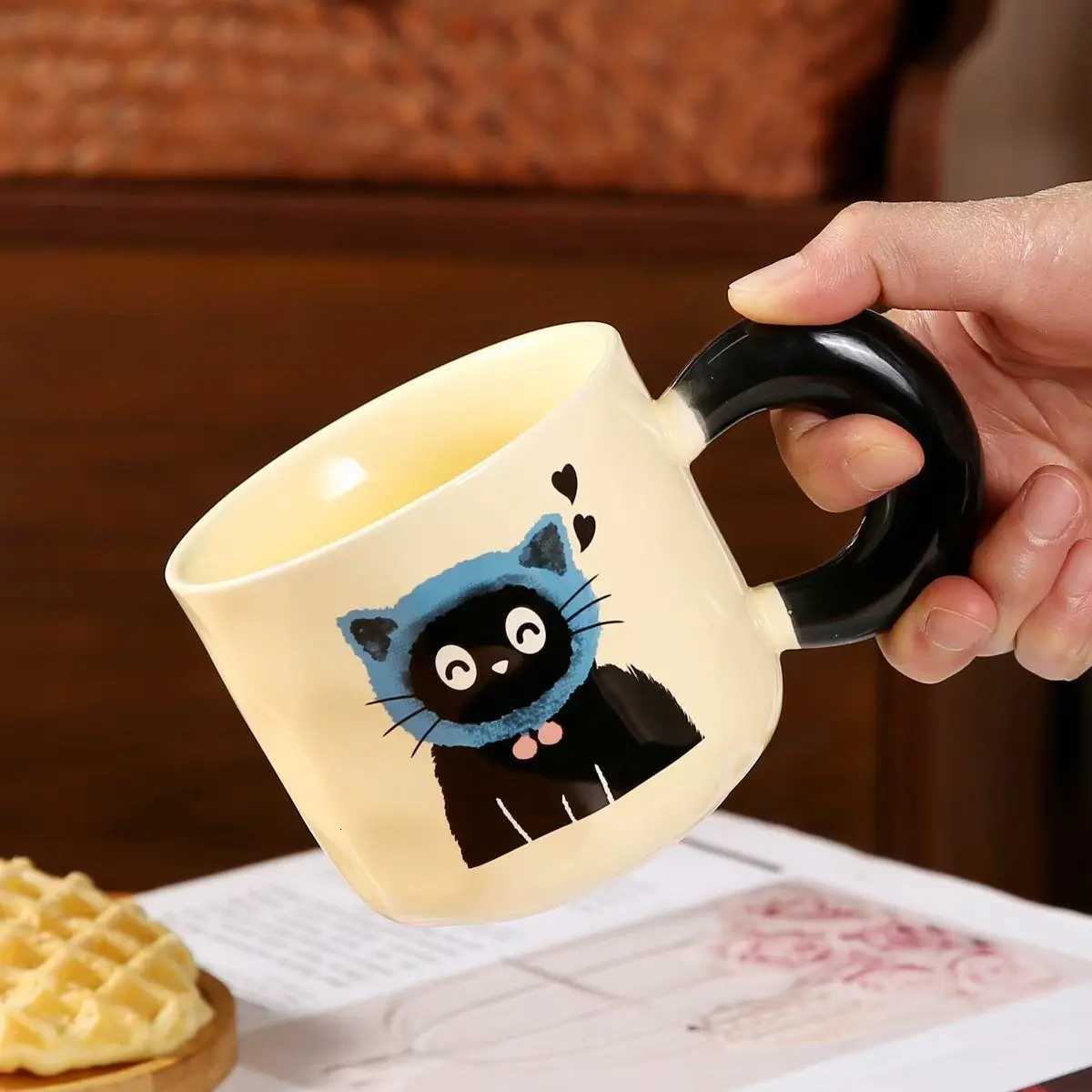 Great Birthday Gift for Girls - Adorable Ceramic Cat Mug with Lid and spoon Couples Water Cup Practical Coffee Mug M251206 - view 5