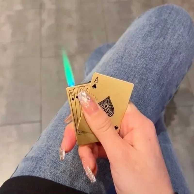 Unusual Torch Turbo Butane Gas Lighters Novelty Metal Playing Cards Jet Flame Lighter Creative Windproof Outdoor Lighter H251206
