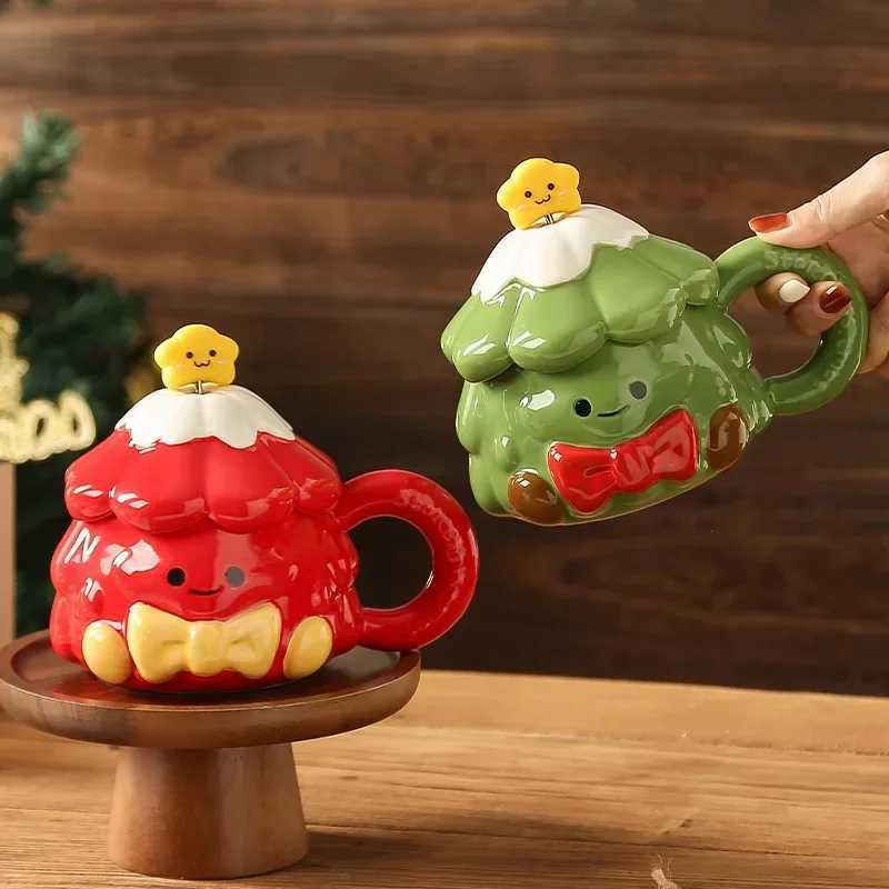 13cm Christmas Tree Ceramic Cups Cute Home Desktop Ornaments With Lid Mug Drinking Cups Holiday Gifts M251206 - view 5