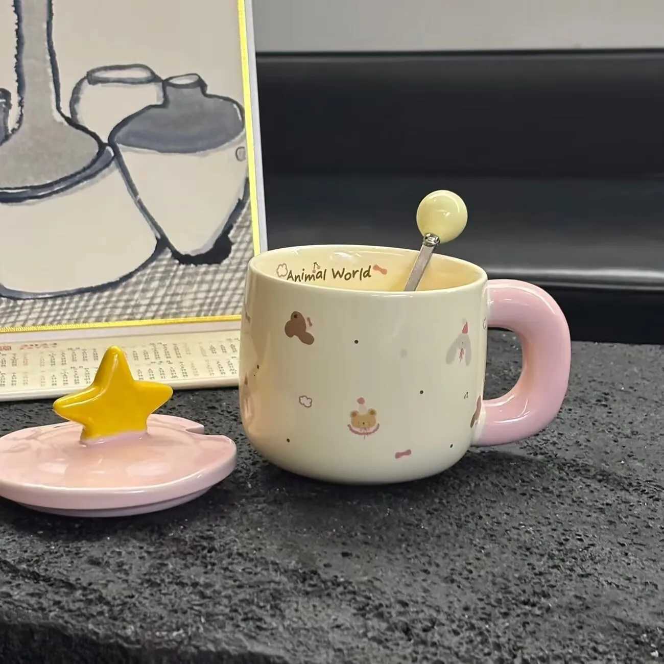 Cute Star Lid Cup Cartoon Ceramic Mug Ceramic Coffee Cups Cup for Tea Original Mugs Drinkware Personalized Gift Christmas Funny M251206 - view 5