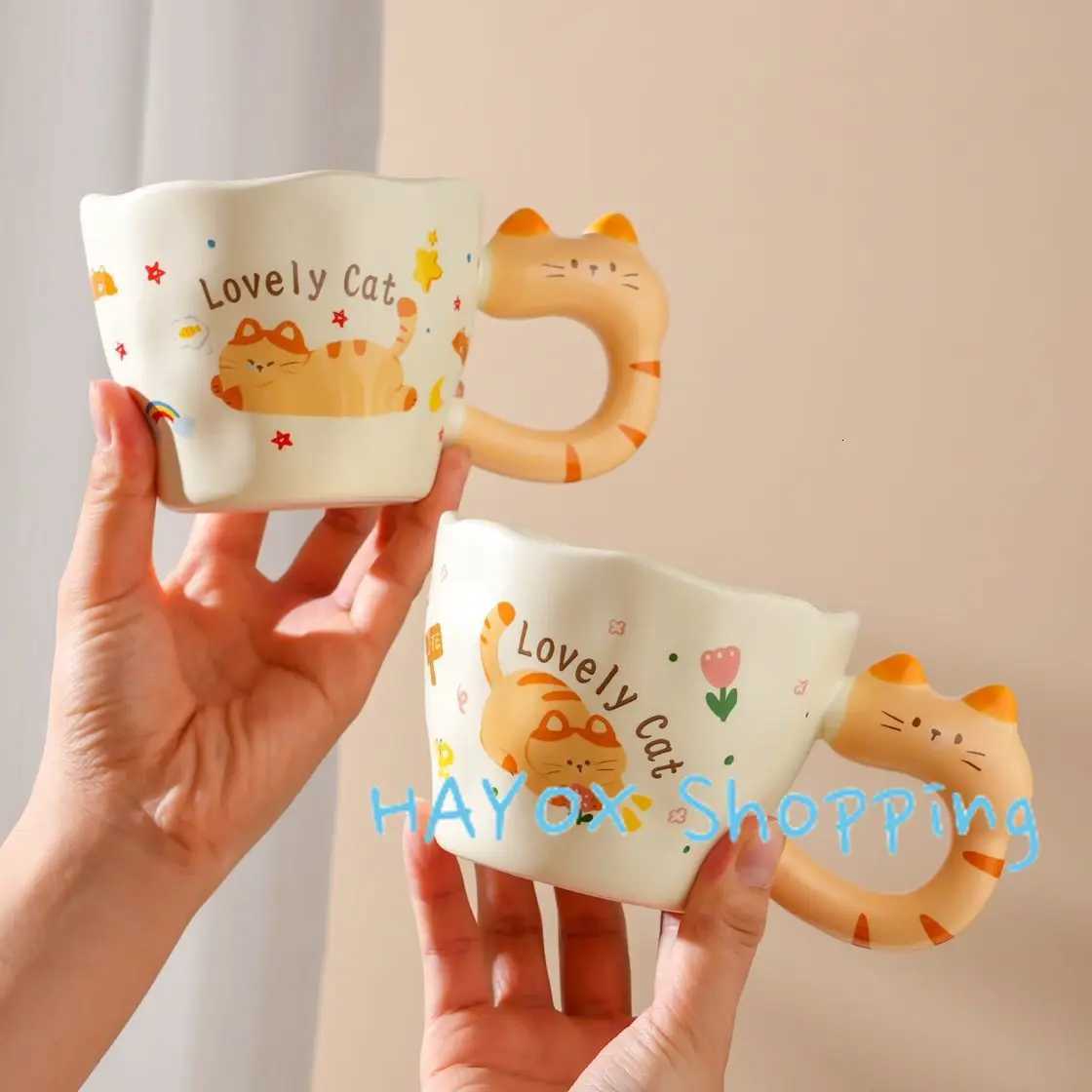Three-dimensional Cat Handle Ceramic MugCute Cat Doodle Coffee CupOffice Home Drinking Microwave Ovens Available Drinkware M251206 - view 5
