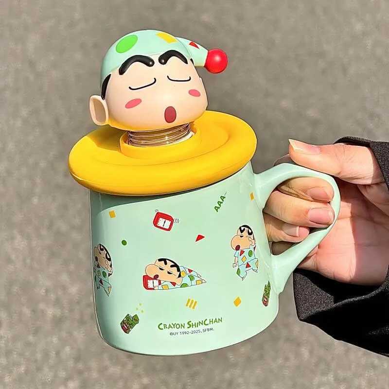 Crayon Shin Chan Ceramic Water Cup Kawaii Portable with Lid Coffee Milk Water Cup Ins Korean Cartoon Anime Friends Gift M251206 - view 5