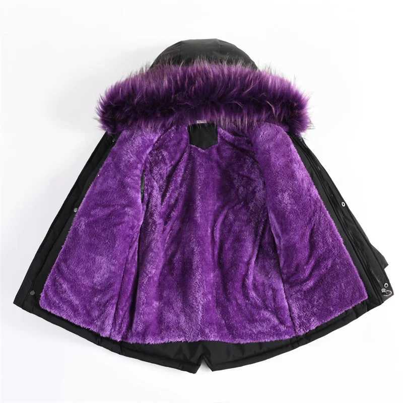 -20 Girls Thicken Coats Children Warm Fur Collar Hooded Jackets Teen Plus Velvet Outerwear Winter Kids Padded Windproof ParkasW251206