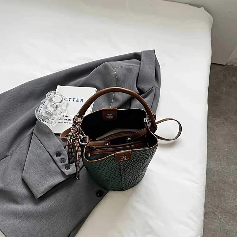 Womens Woven Bucket BagDeep Brown/Beige/Green/BlackDetachable StrapDurable Easy CleanFor Travel Formal EventsShop NowT251206