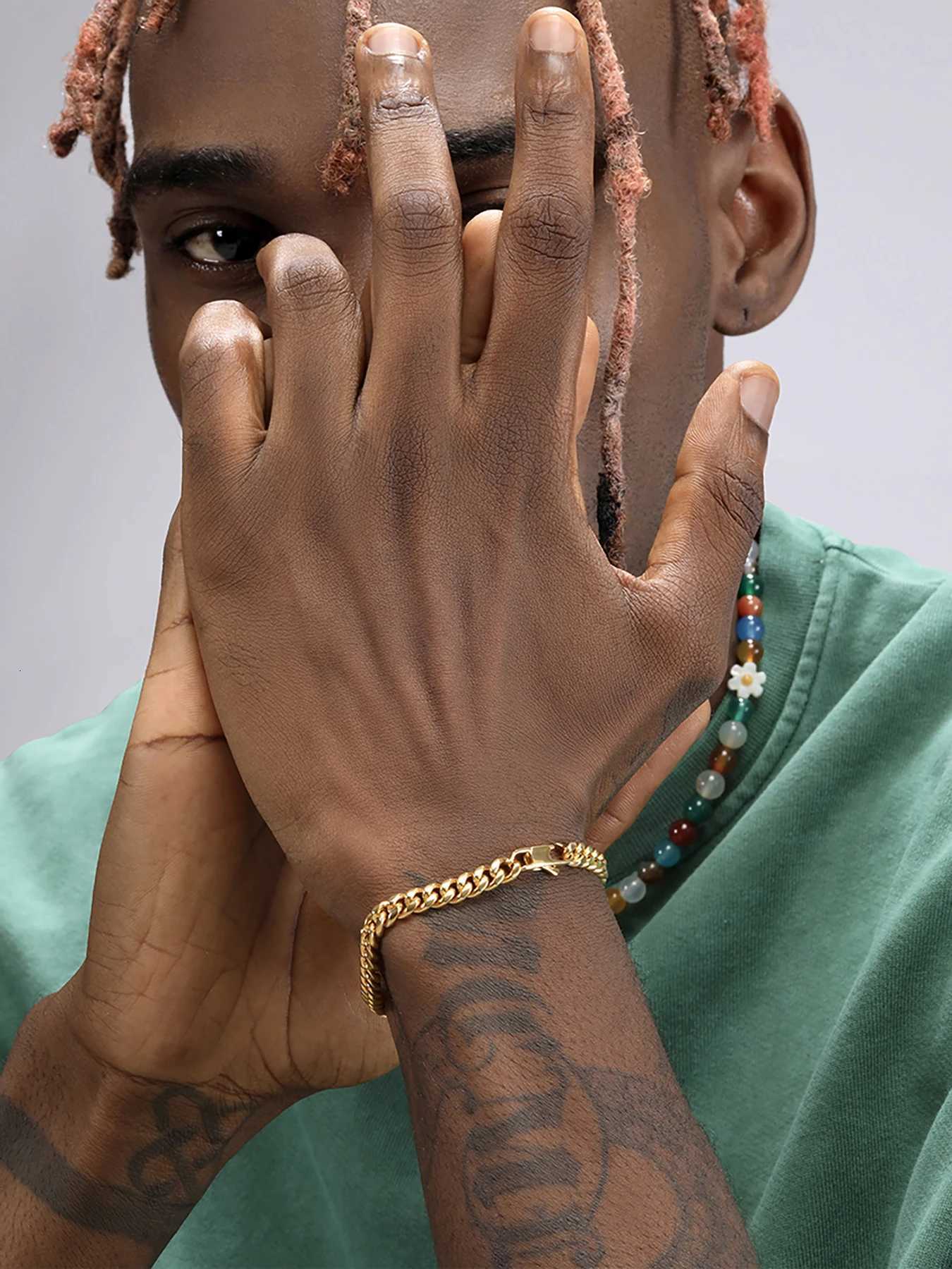 18K Gold Plated Bracelet Solid Stainless Steel Jewelry 5mm Miami Cuban Chain 20cm for Men Women Gifts Punk Style Waterproof W251206