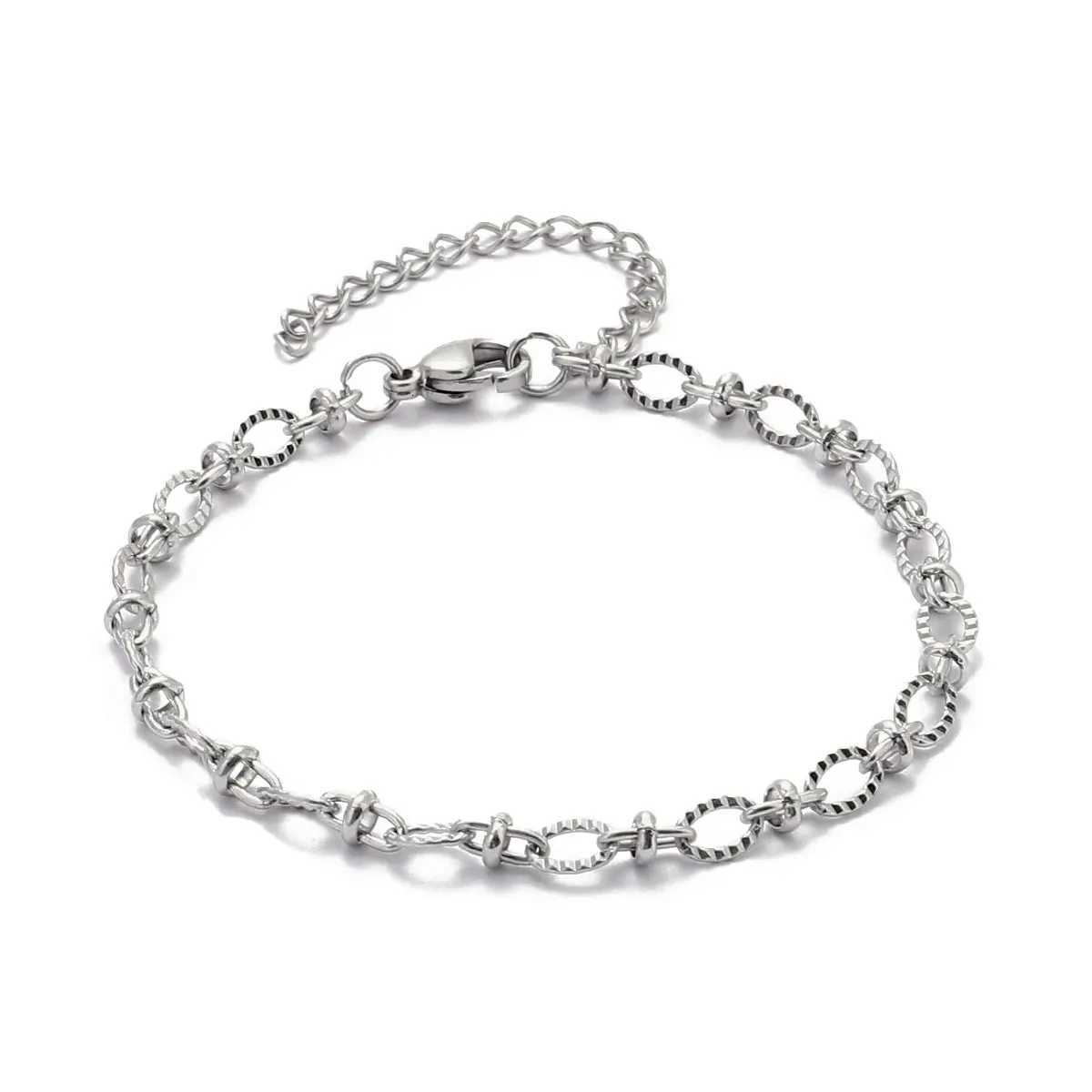 5pcs/Lot 17-22cm Never Fade Stainless Steel Paperclip Cross Link Chain Bracelet Women Handmade DIY Charm Jewelry Making W251206