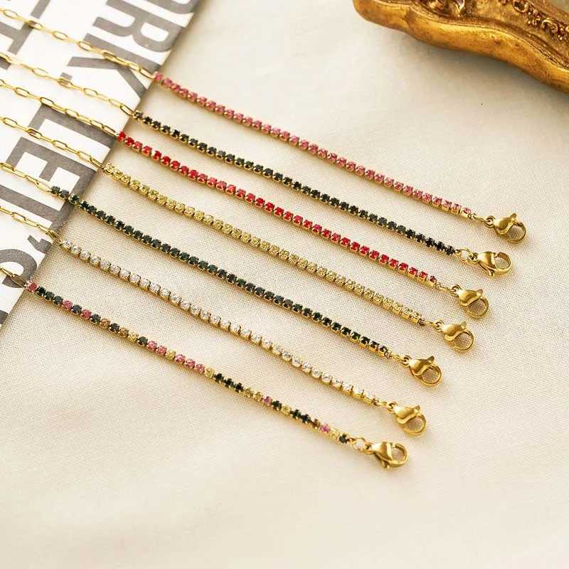 Luxury Colorful Cubic Zirconia Tennis Bracelets For Women Girls Stainless Steel Gold Color Splicing Chain Bracelet Jewelry Gifts W251206